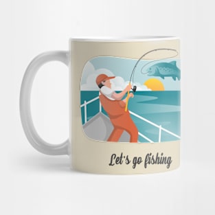 Let's Go Fishing Fisherman Catching Fish Mug